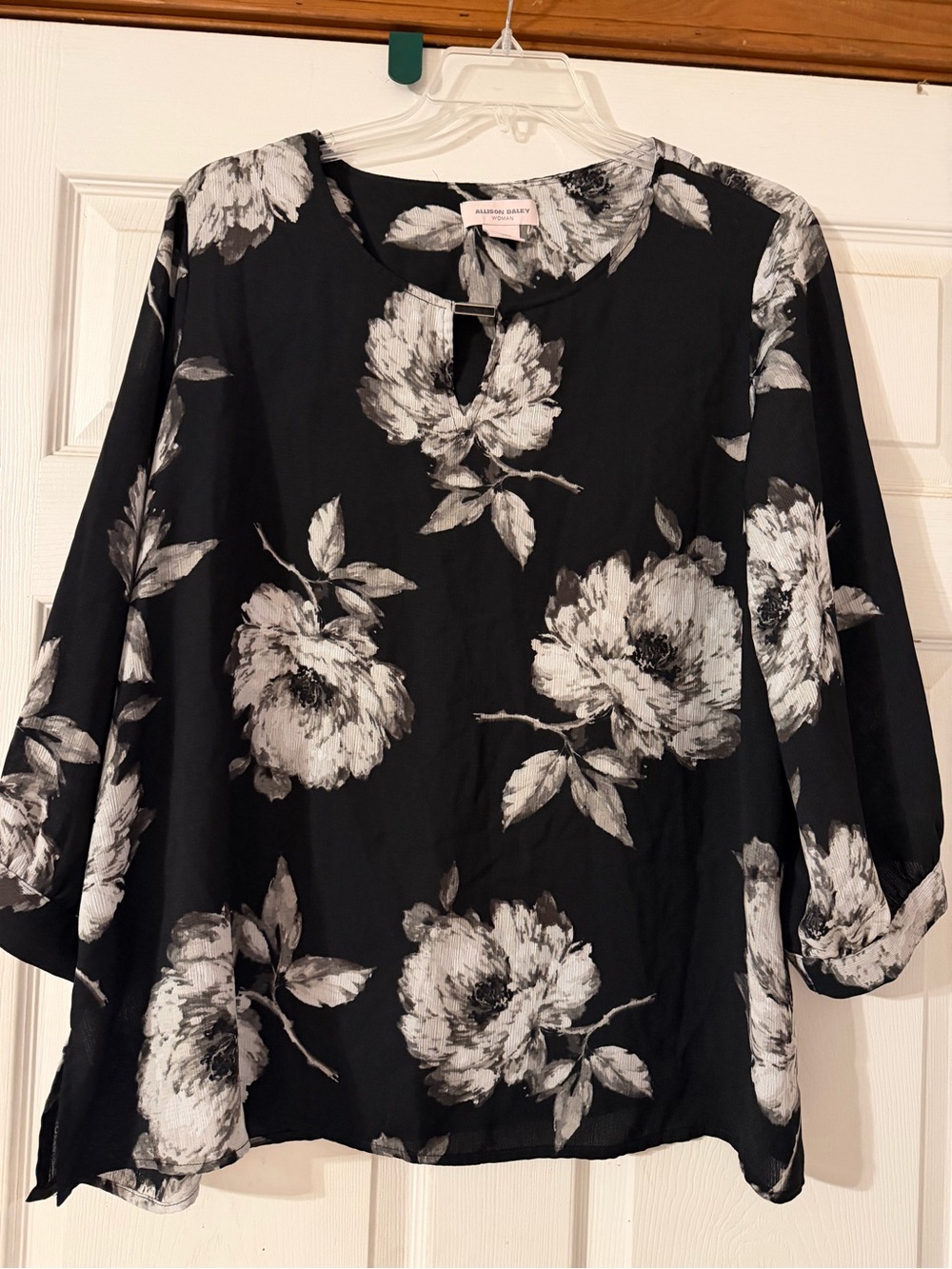 Allison Daley Black and White Floral Blouse